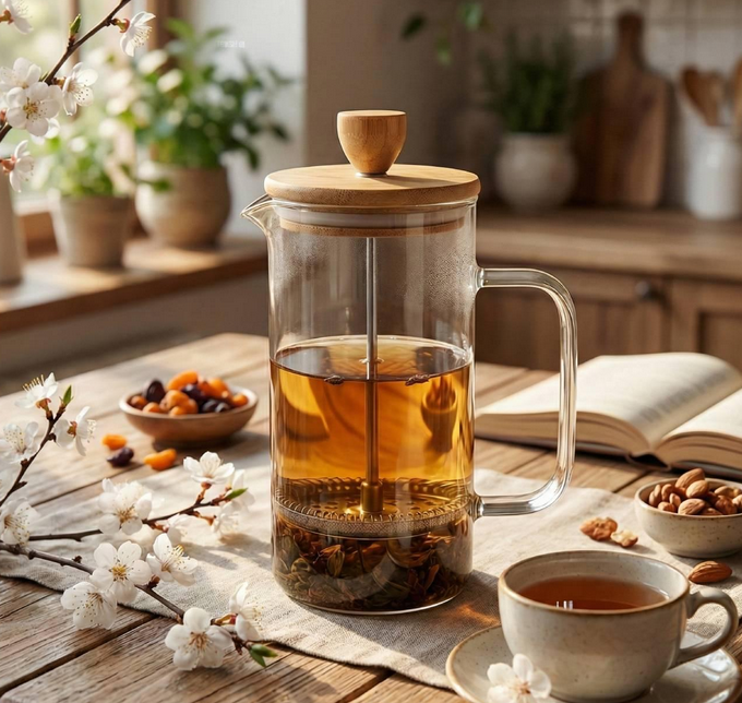 Елегантний френч-прес з бамбуковою кришкою - ваш стильний ритуал смаку щодня від інтернет магазину HandShop