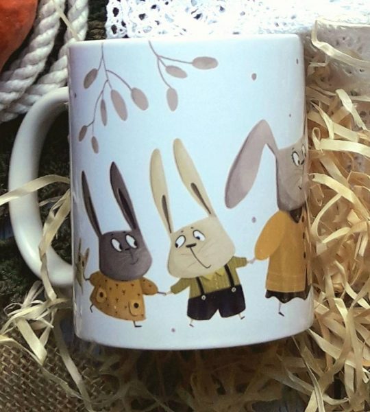 Керамічна сувенірна дитяча чашка сімейка кроликів, 330 мл