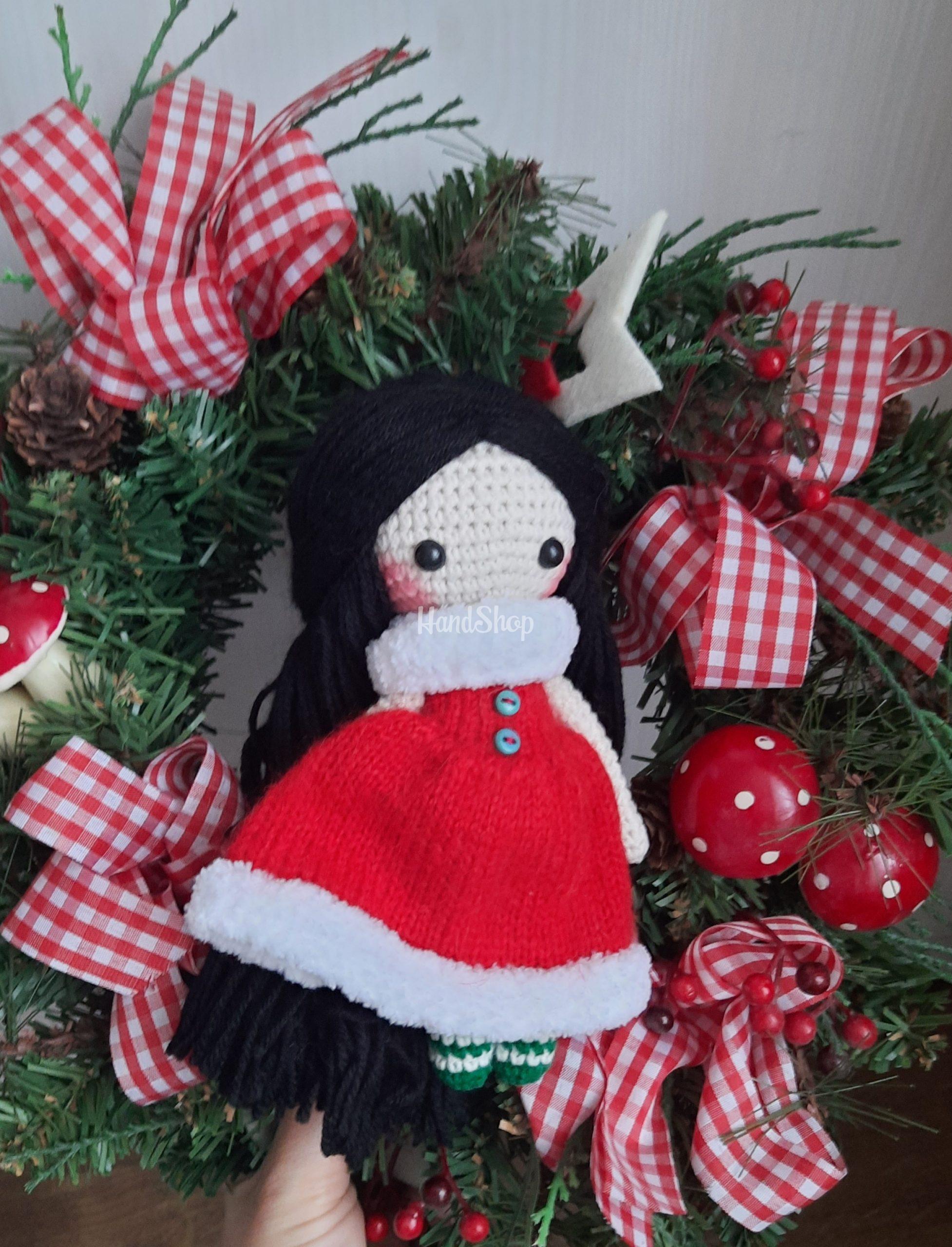 20241206_115456(1) Новорічна в'язана авторська лялька в червоній сукні Санта