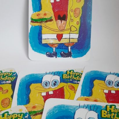 Дитяча авторська листівка мальована Губка Боб Happy Birthday