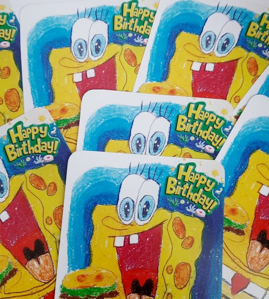 Дитяча авторська листівка мальована Губка Боб Happy Birthday