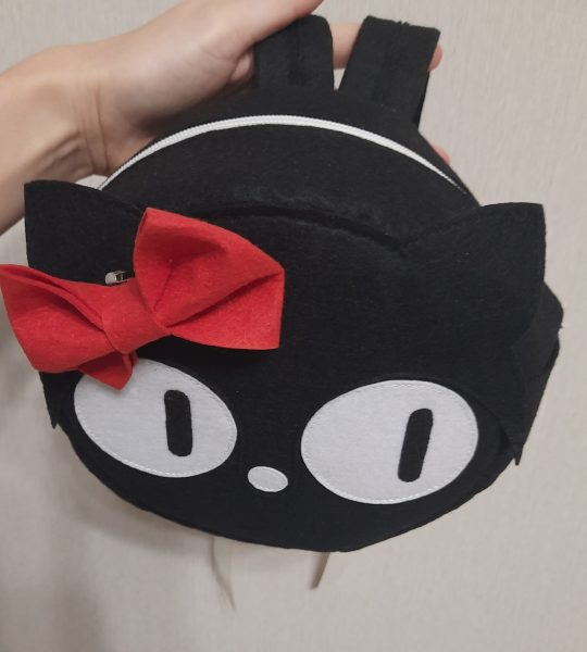 Дитячий рюкзак чорна кішка червоний бант фетр