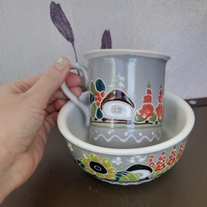 Чашка + Миска квіти мальви Україна ручний розпис, кераміка