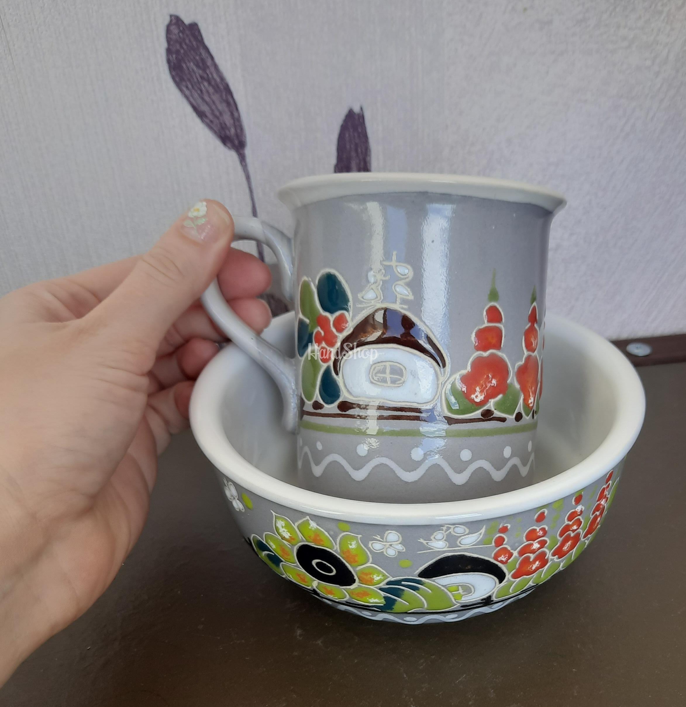 Чашка + Миска квіти мальви Україна ручний розпис, кераміка Чашка + Миска квіти мальви Україна ручний розпис, кераміка