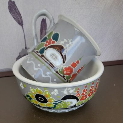 Чашка + Миска квіти мальви Україна ручний розпис, кераміка