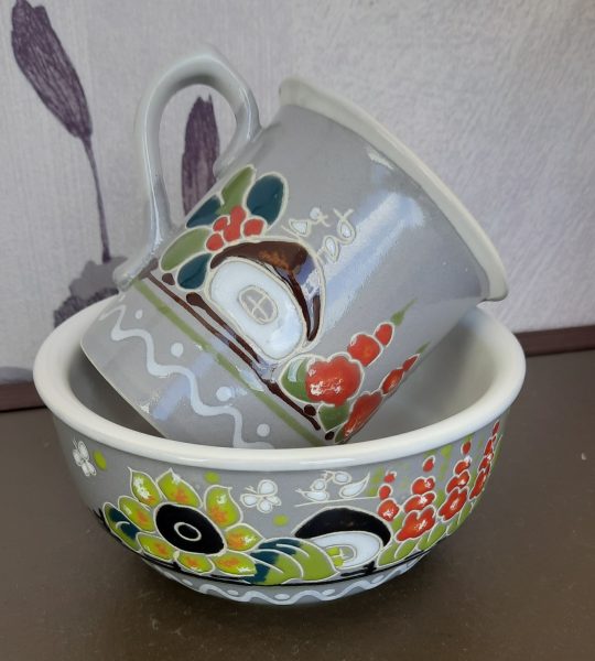 Чашка + Миска квіти мальви Україна ручний розпис, кераміка