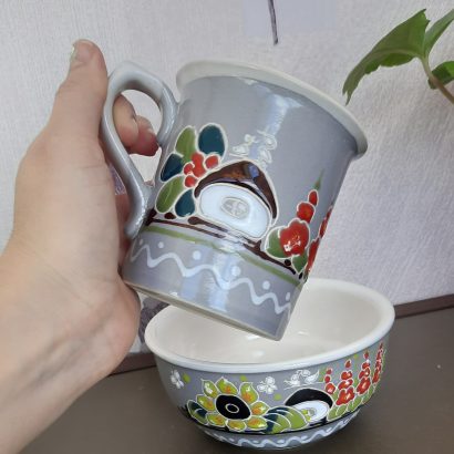 Чашка + Миска квіти мальви Україна ручний розпис, кераміка