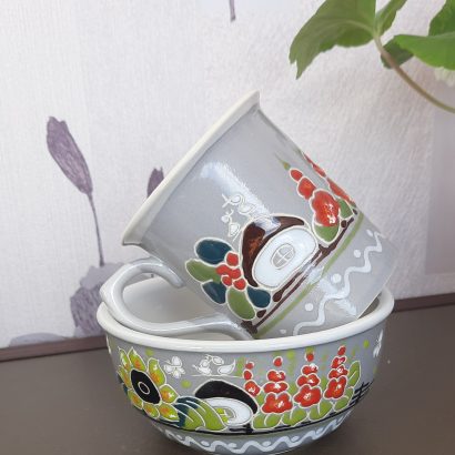 Чашка + Миска квіти мальви Україна ручний розпис, кераміка