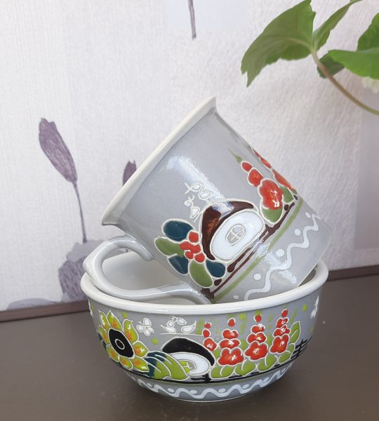 Чашка + Миска квіти мальви Україна ручний розпис, кераміка
