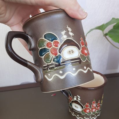 Сувенірна керамічна чашка хатинки, лелеки Україна, ручний розпис