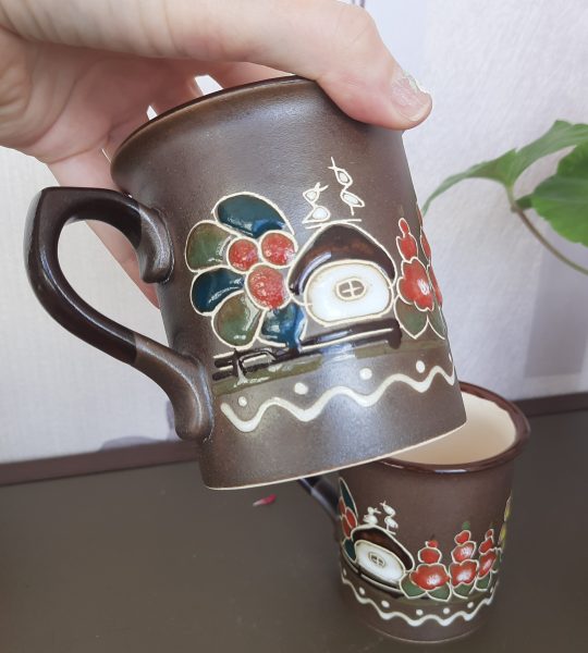 Сувенірна керамічна чашка хатинки, лелеки Україна, ручний розпис