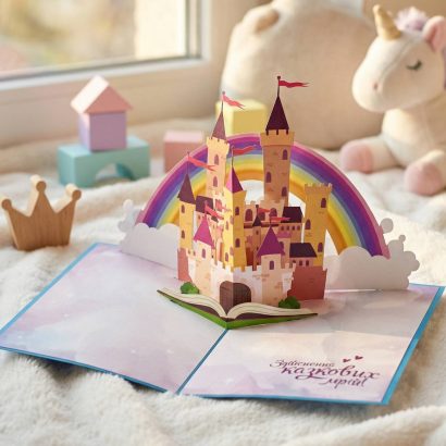 Дитяча 3d листівка казковий замок веселка день народження