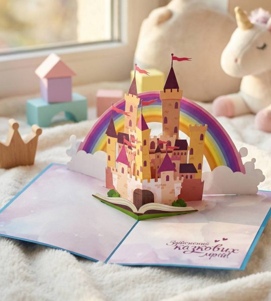 Дитяча 3d листівка казковий замок веселка день народження