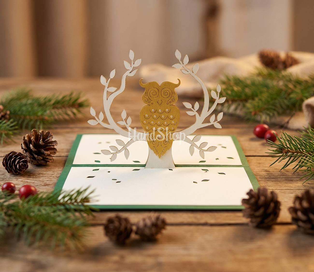 Чоловіча вітальна 3d листівка на день народження сова Чоловіча вітальна 3d листівка на день народження сова