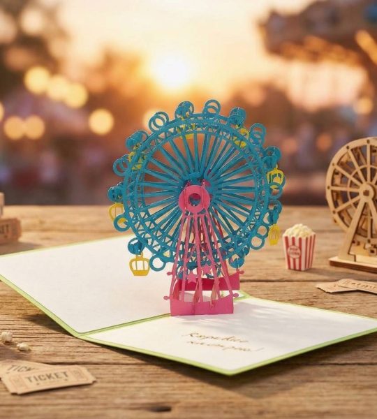 Авторська 3d дитяча листівка з колесом огляду карусель