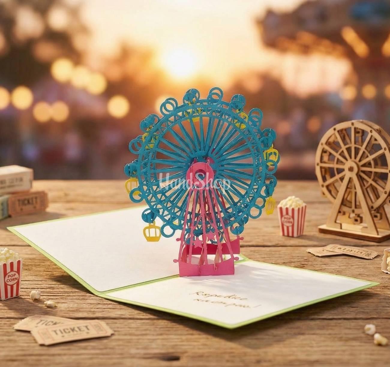 Авторська 3d дитяча листівка з колесом огляду карусель Авторська 3d дитяча листівка з колесом огляду карусель