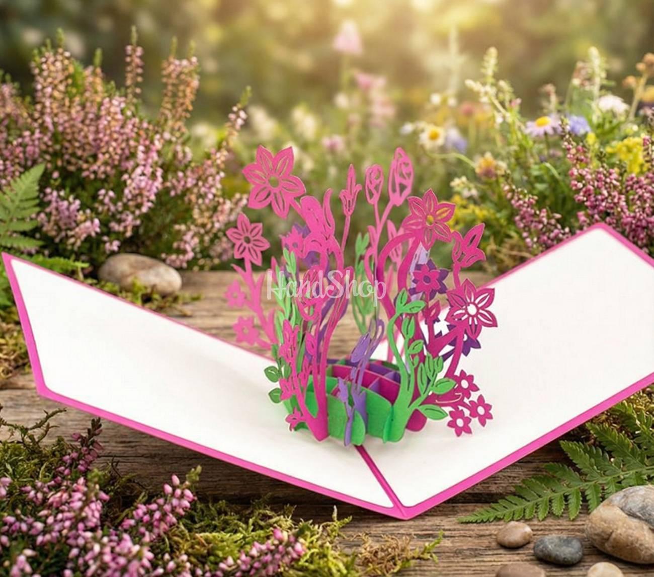 Жіноча об'ємна листівка рожеві квіти 3d день народження love Жіноча об'ємна листівка рожеві квіти 3d день народження love