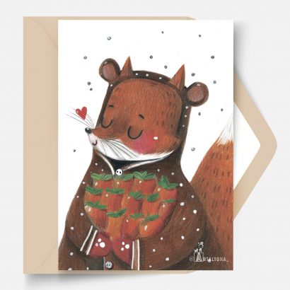 Поздравительная новогодняя открытка лиса
