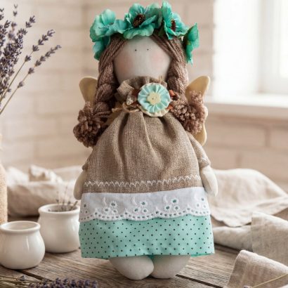 Сувенірна українська лялька з мішковини ангел Різдво