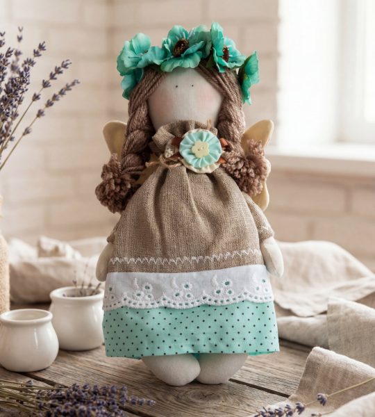 Сувенірна українська лялька з мішковини ангел Різдво