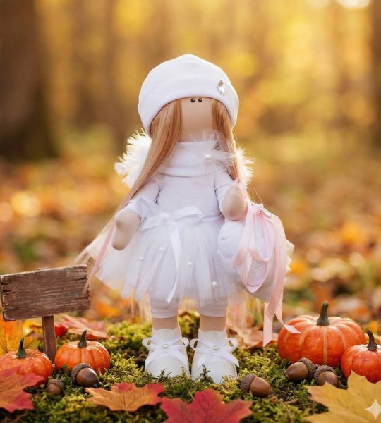 Лялька авторська текстильна велика тільда янгол з крилами