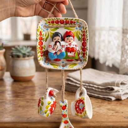 Авторська біла керамічна підвіска з петриківським розписом пара