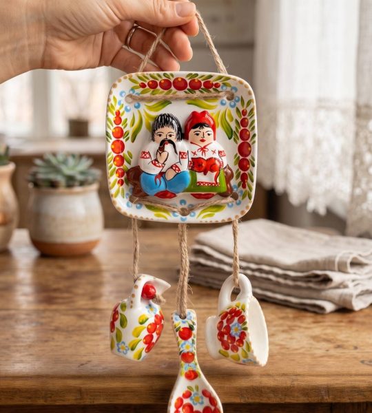 Авторська біла керамічна підвіска з петриківським розписом пара
