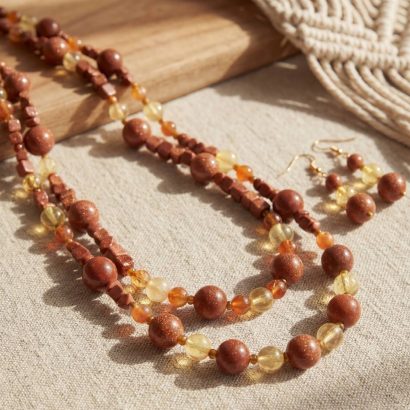 Набір намисто та сережки натуральне каміння авантюрин