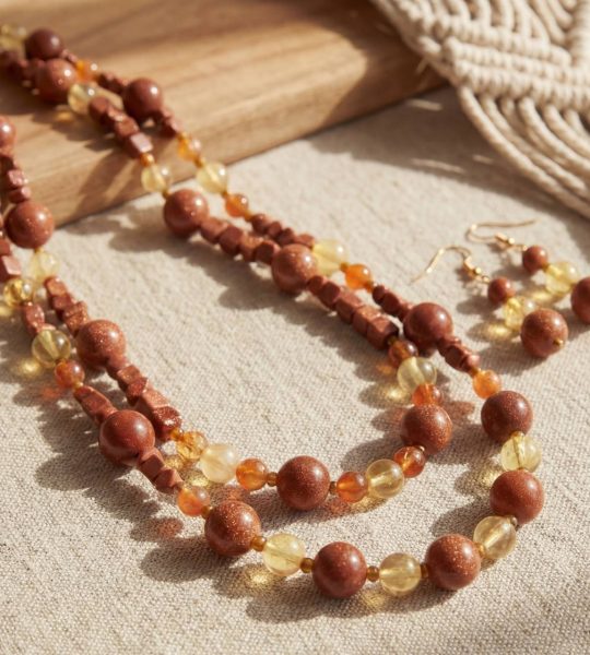 Набір намисто та сережки натуральне каміння авантюрин