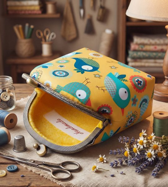 Дитяча косметичка сумочка на фермуарі пташки тканина