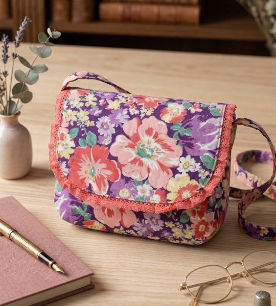 Жіноча сумочка з тканини на магнітній кнопці квіти