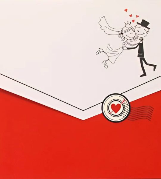 Весільний великий конверт для грошей молодятам з маркою сердечком