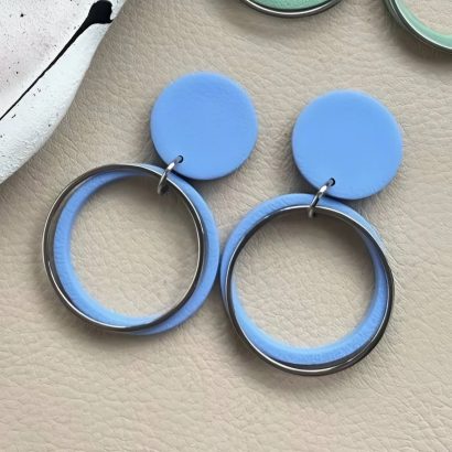 Жіночі святкові блакитні сережки геометричні круглі
