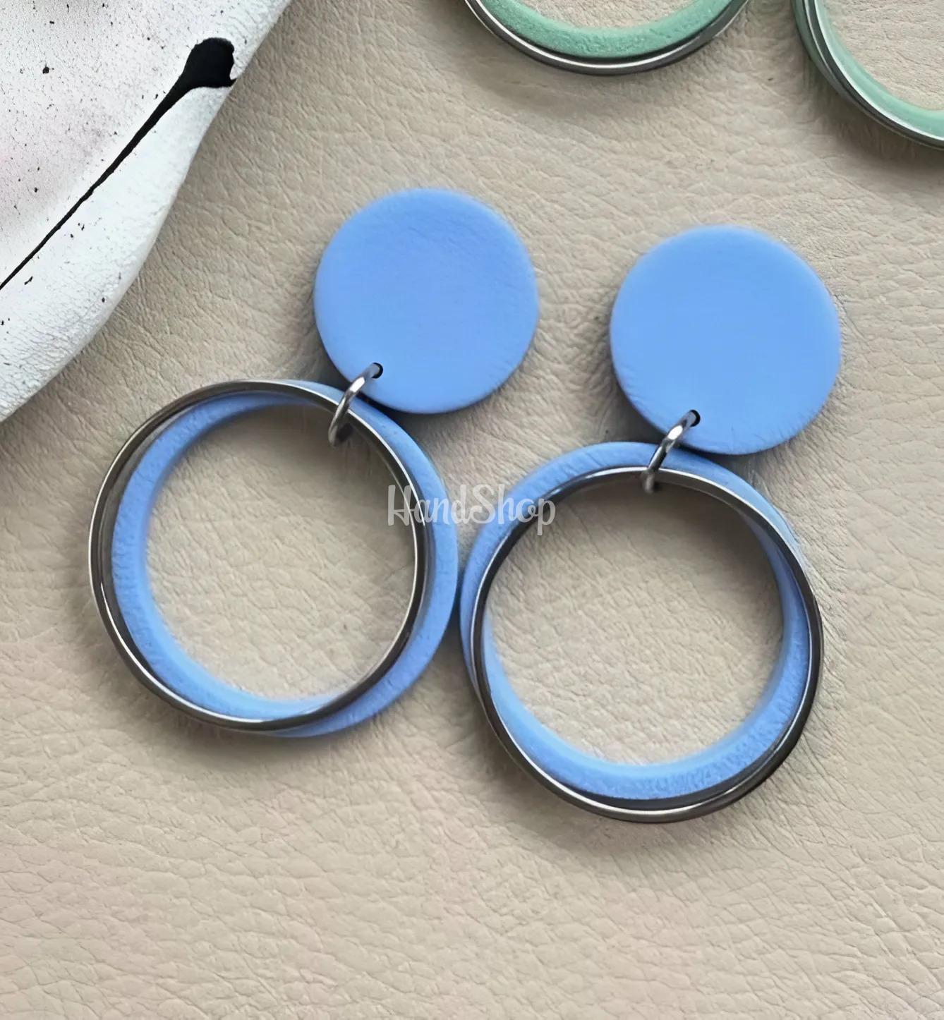 Жіночі святкові блакитні сережки геометричні круглі Жіночі святкові блакитні сережки геометричні круглі