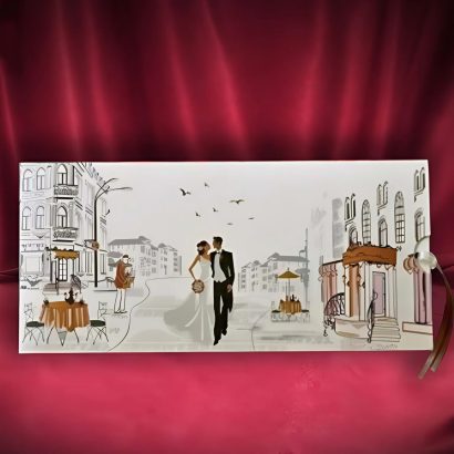 Весільна сувенірна листівка конверт молодята бежева