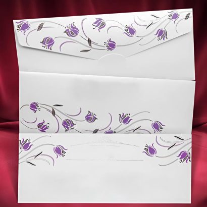 Жіночий конверт для грошей листівка фіолетові тюльпани