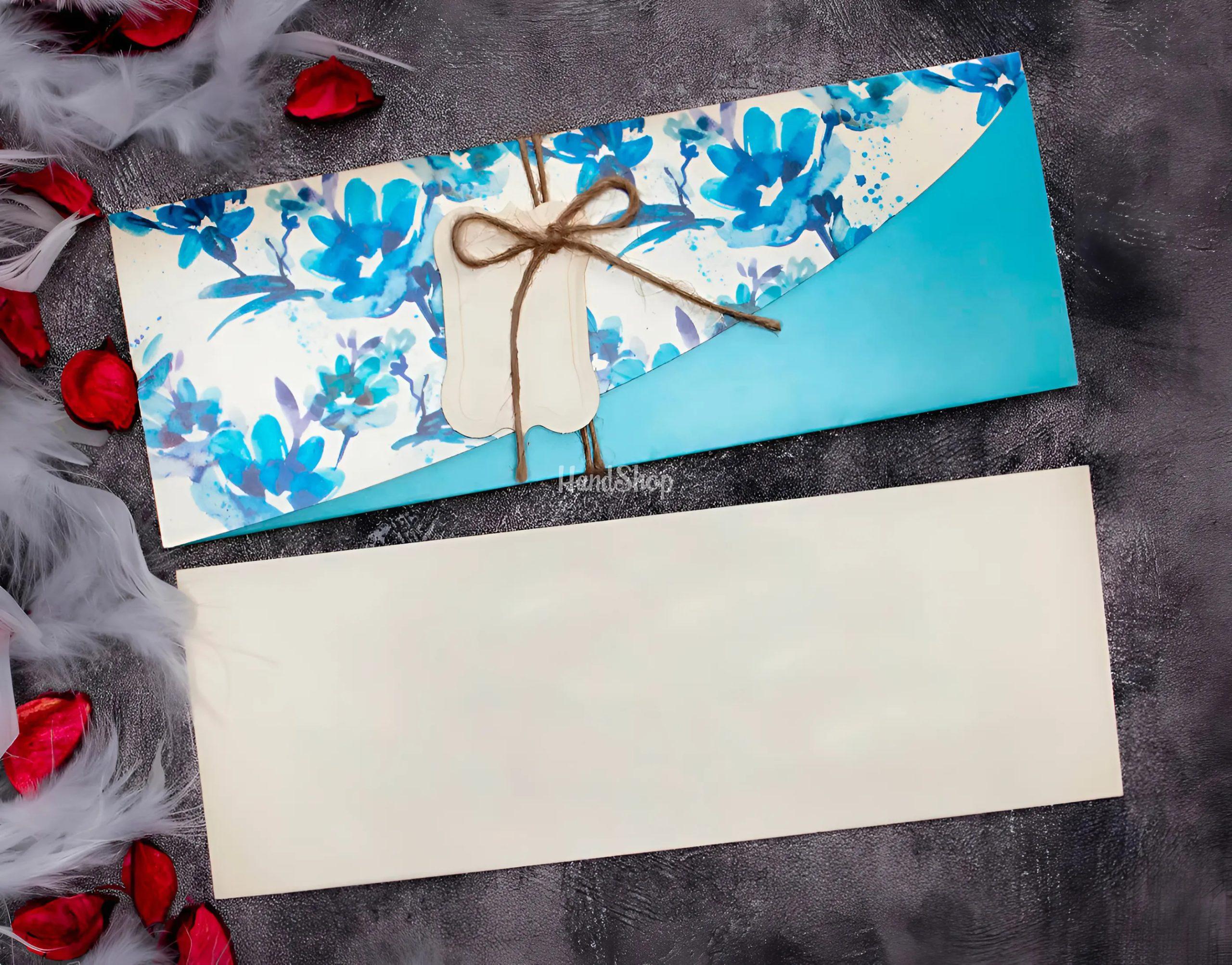 Жіночий конверт для грошей листівка блакитні сині квіти Жіночий конверт для грошей листівка блакитні сині квіти