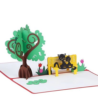 Вітальна листівка валентинка 3d закохана пара коти на лавці