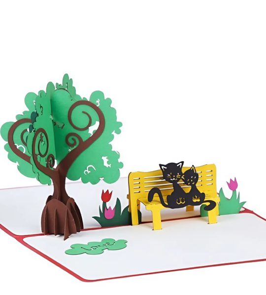 Вітальна листівка валентинка 3d закохана пара коти на лавці