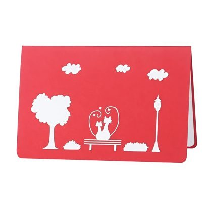 Вітальна листівка валентинка 3d закохана пара коти на лавці