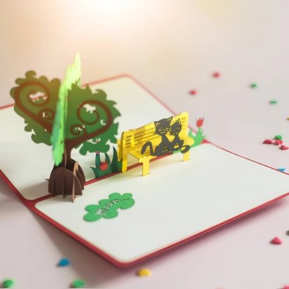 Вітальна листівка валентинка 3d закохана пара коти на лавці