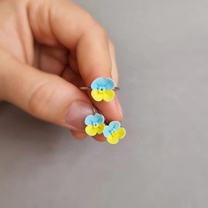 Набір прикрас сережки та колечко квіти глина Україна