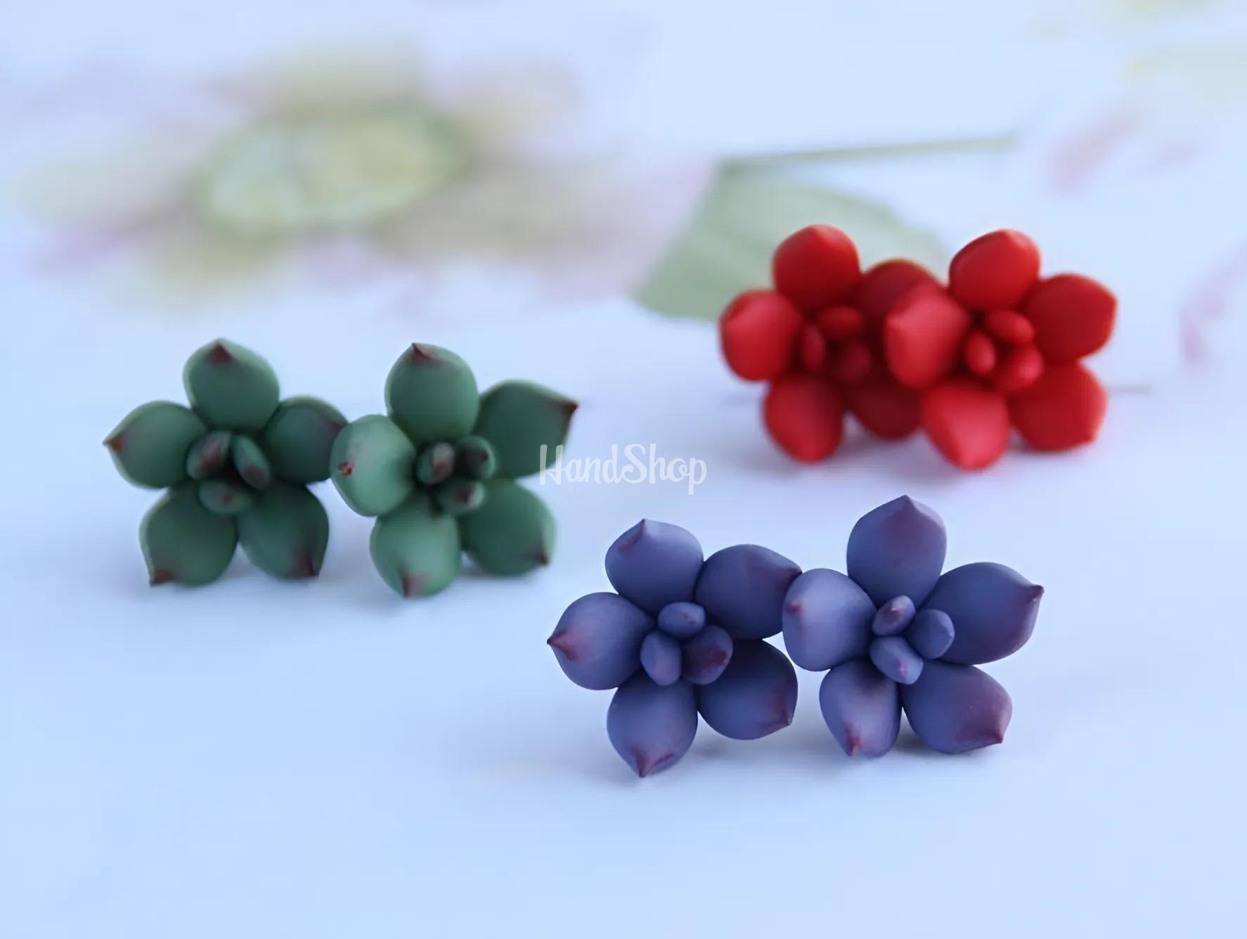 Жіночі сережки гвоздики маленькі сукуленти квіти глина Жіночі сережки гвоздики маленькі сукуленти квіти глина