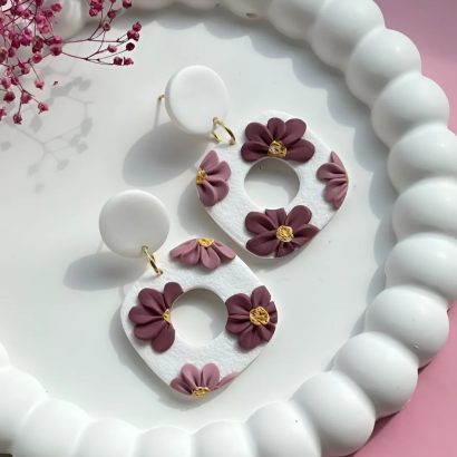 Авторські сережки з полімерної глини геометричні квіточки