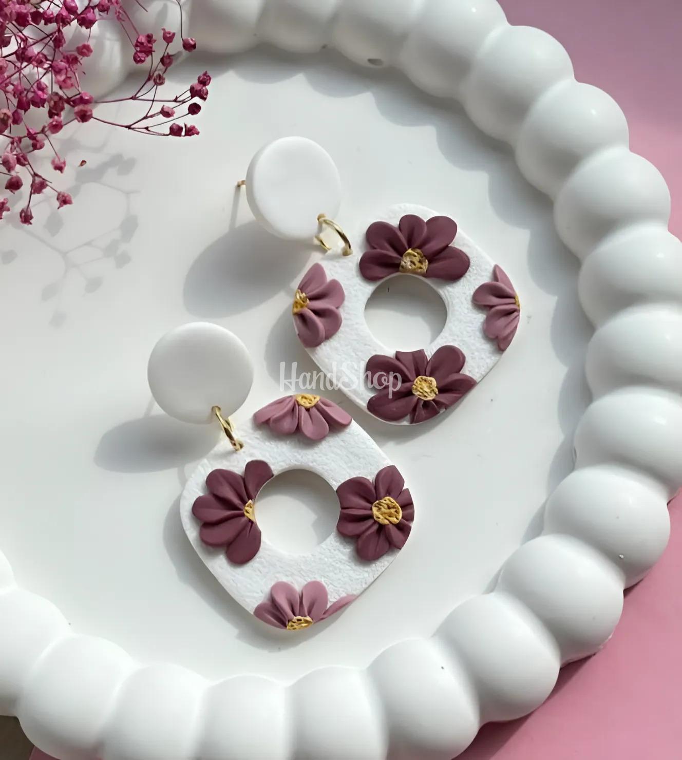 Авторські сережки з полімерної глини геометричні квіточки Авторські сережки з полімерної глини геометричні квіточки
