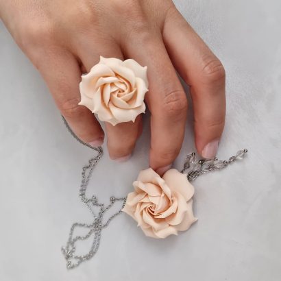 Комплект прикрас полімерна глина кулон, колечко троянда