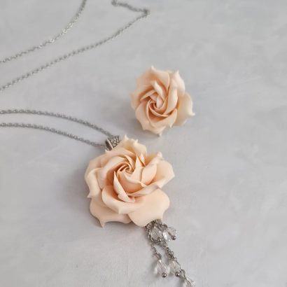 Комплект прикрас полімерна глина кулон, колечко троянда