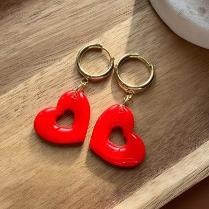 Авторські сережки червоні сердечка полімерна глина
