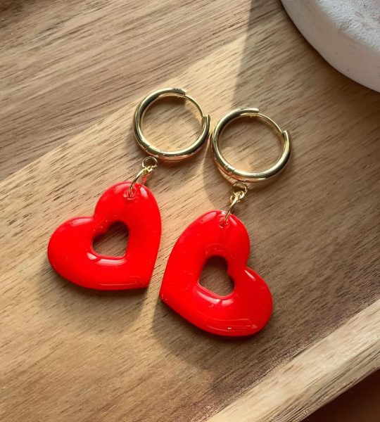 Авторські сережки червоні сердечка полімерна глина