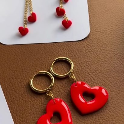 Авторські сережки червоні сердечка полімерна глина
